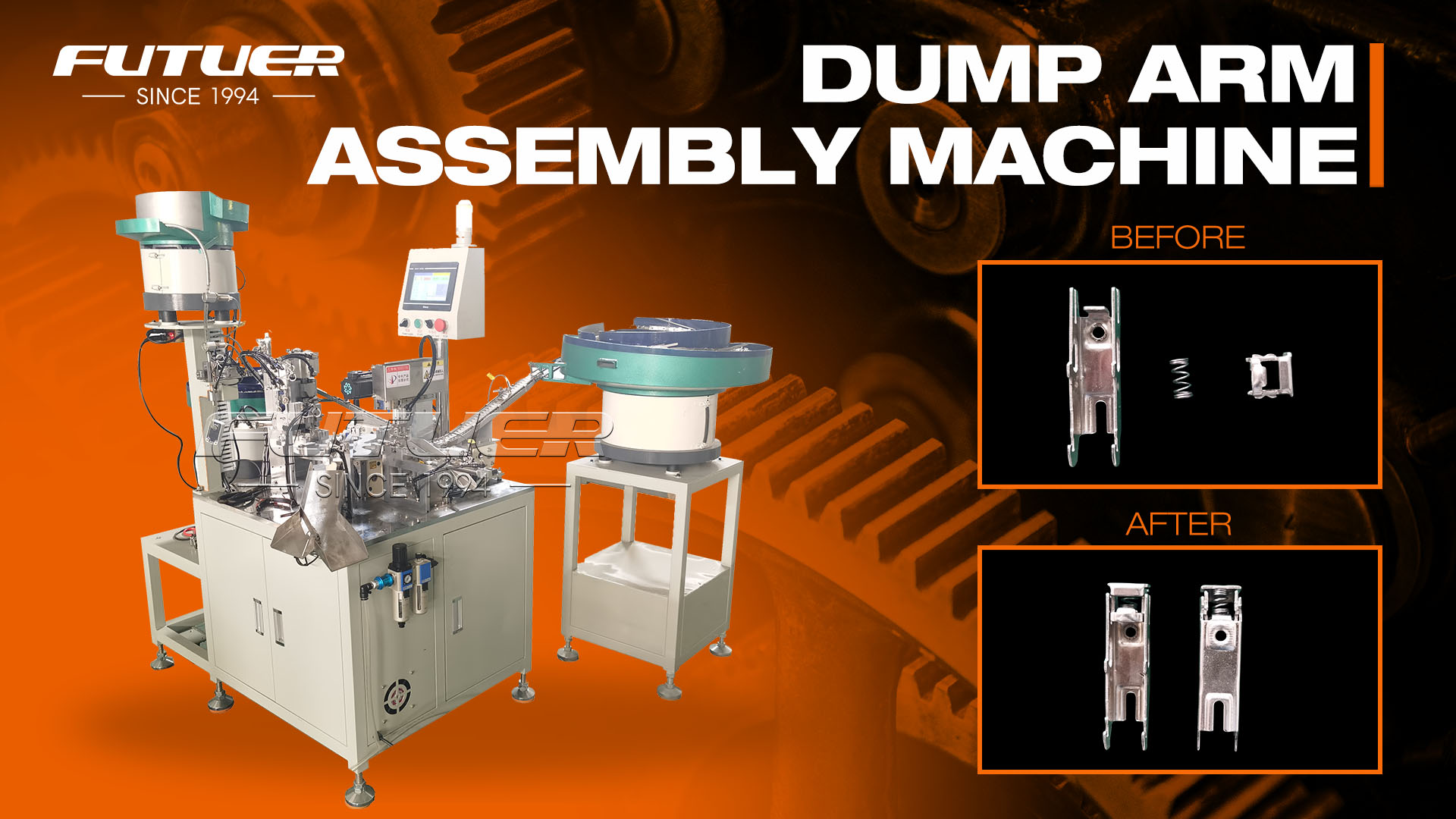 Dump arm assembly machine
